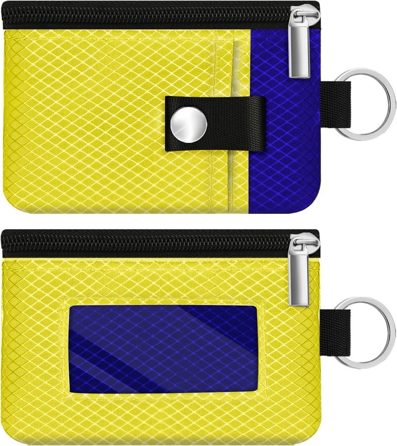 CCUMI Minimalist RFID Blocking Small Wallet with ID Window,WaterResistant Zip Id Case Wallet with Lanyard Keychain for Cards,Cash,Travel,Women,Men (Lemon Yellow/Sapphire Blue) - Image 3